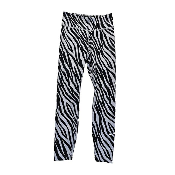 Nike Pants - Nike One Icon Clash Legging Dri Fit Stretch Mid Rise Stripe Black White Womens S